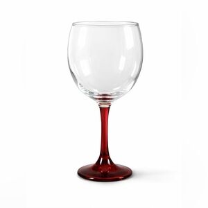 Hand Blown Wine Glass Ruby Red Stem Clear Bowl 8.25” Vintage Goblet